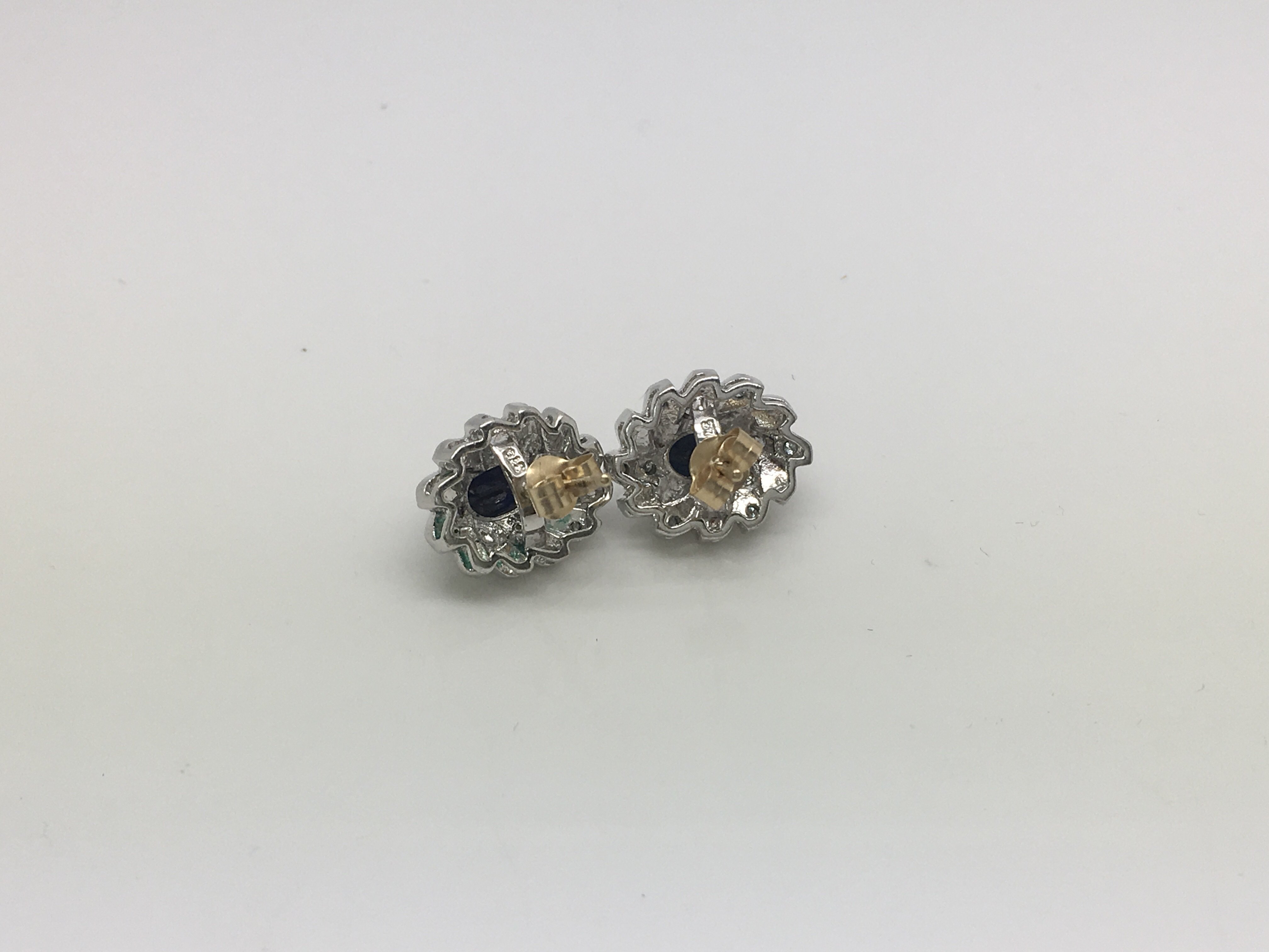 A pair of 9ct white gold and sapphire earrings, we - Image 2 of 2