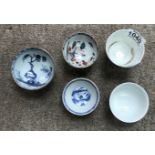 5 Chinese blue and white porcelain tea bowls