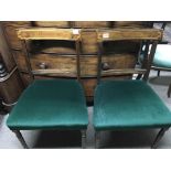 A set of 4 Georgian mahogany dining chairs the inlaid backs with green upholstered seat on turned