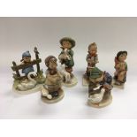 Six Hummel figures of children including some earl