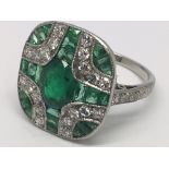 A platinum emerald and diamond Art Deco-style pane