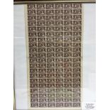 A framed full mint sheet of the stamp issued in 1937 for the coronation of King George VI and