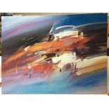 A large abstract oil on canvas painting by Mandy Wilkinson. Measures approximately 122cm by 91cm.