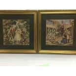 A pair of framed Spanish tapestry pictures, approx 38cm x 38cm.
