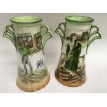 A pair of Doulton vases decorated with Victorian Gentlemen Alfred Jingle and Sydney Carton