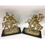 A pair of gilt spelter soldier figures on horseback.Approx 34x40cm