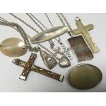 Six silver necklaces together with cross pendant a
