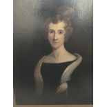 A large gilt framed oil on canvas depicting a lady 70 by 90 cm