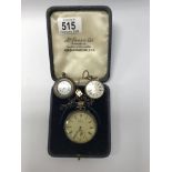 A silver cased and boxed J W Benson pocket watch plus 2 additional silver fob watches