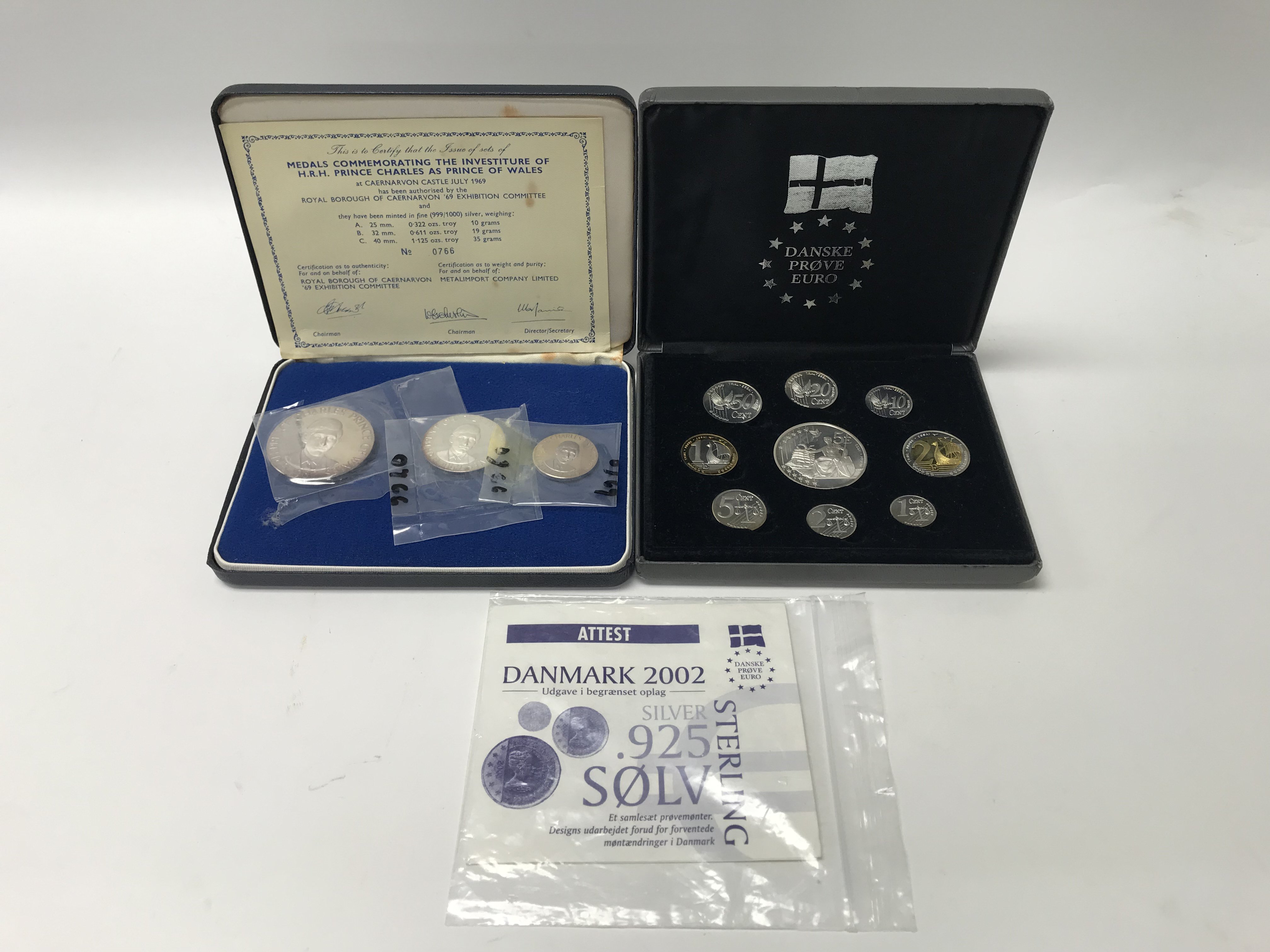 A Denmark silver Euro proof set and Prince Charles