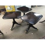 Three small mahogany occasional tables with splayed legs terminating in brass cap and caster. (