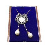 A necklace set with cabochon moonstone, seed pearls, diamonds and pearls, boxed