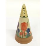 A Clarice Cliff 'Crocus' pattern, conical sugar sifter.Approx 14cm