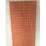 A large sheet of unused pre Decimal British 1/2d stamps 240 stamps total.