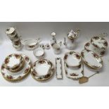 A Royal Albert old country roses tea set, including a cake stand, cake serving knife, salt and