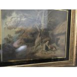 A pair of Gilt framed prints depicting landscape and sea views and a oil land scape