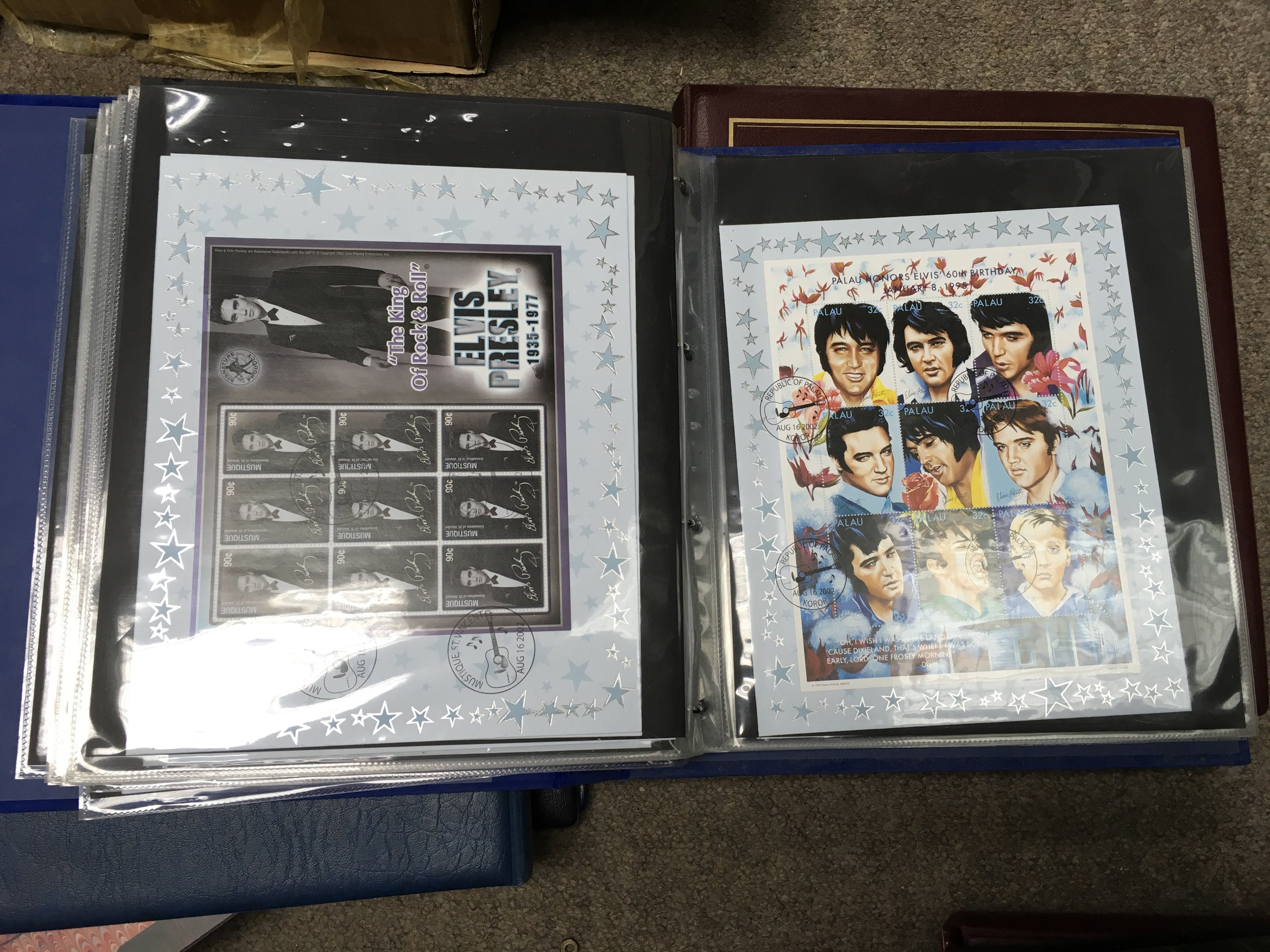 5 collectors stamp albums inc Elvis and World Cup stamps