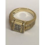 A lady's, 14k gold, square cut ring set with diamo