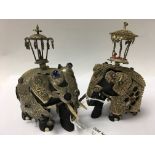 Two small Indian Ebony elephants inlaid with bone.