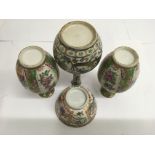 Four, small Chinese Canton vases and a bowl.Some damage and restoration.