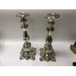A pair of heavy German silver candlesticks height 34cm