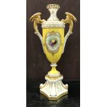 A Royal Worcester yellow ground and gilt vase with a hand painted fruit scene signed Chivers for