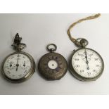 A silver, half hunter pocket watch, a/f, a stopwatch and pedometer