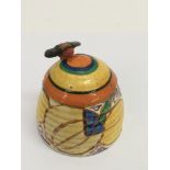 A Clarice Cliff 'Fantasque, Melon' pattern honey pot of ribbed shape.Approx 8cm, possible matched,