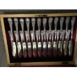 A mahogany cased Walker & Hall silver plated fish set