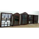 Five wall display cabinets, up to 30x40cm