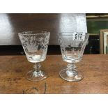 A pair of early Victorian etched wine glasses date