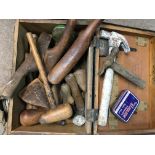 Plumbers box containing wooden tools for lead beat