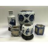 A collection of blue and white Oriental vases, var