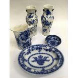 A small group of blue and white ceramics including