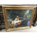 A large, gilt framed oil painting; a reinterpretat