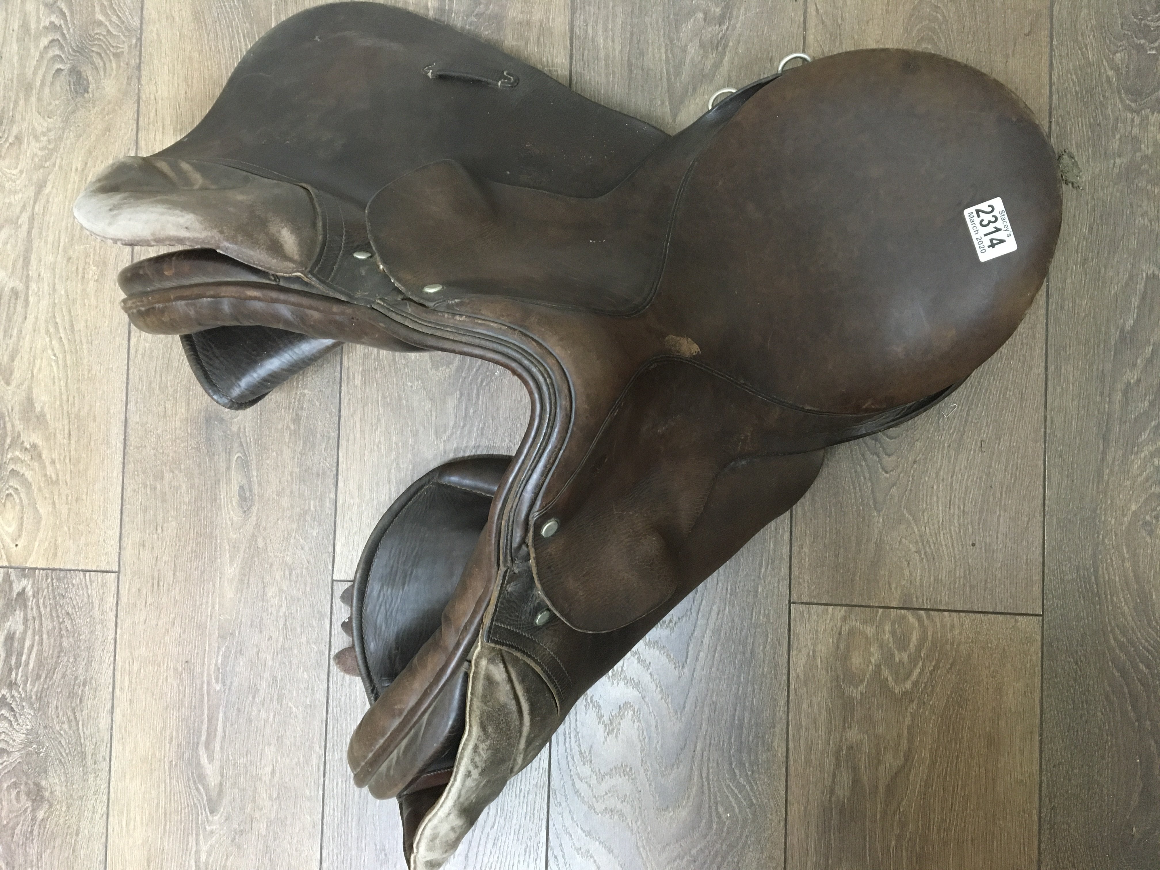 A leather horse saddle