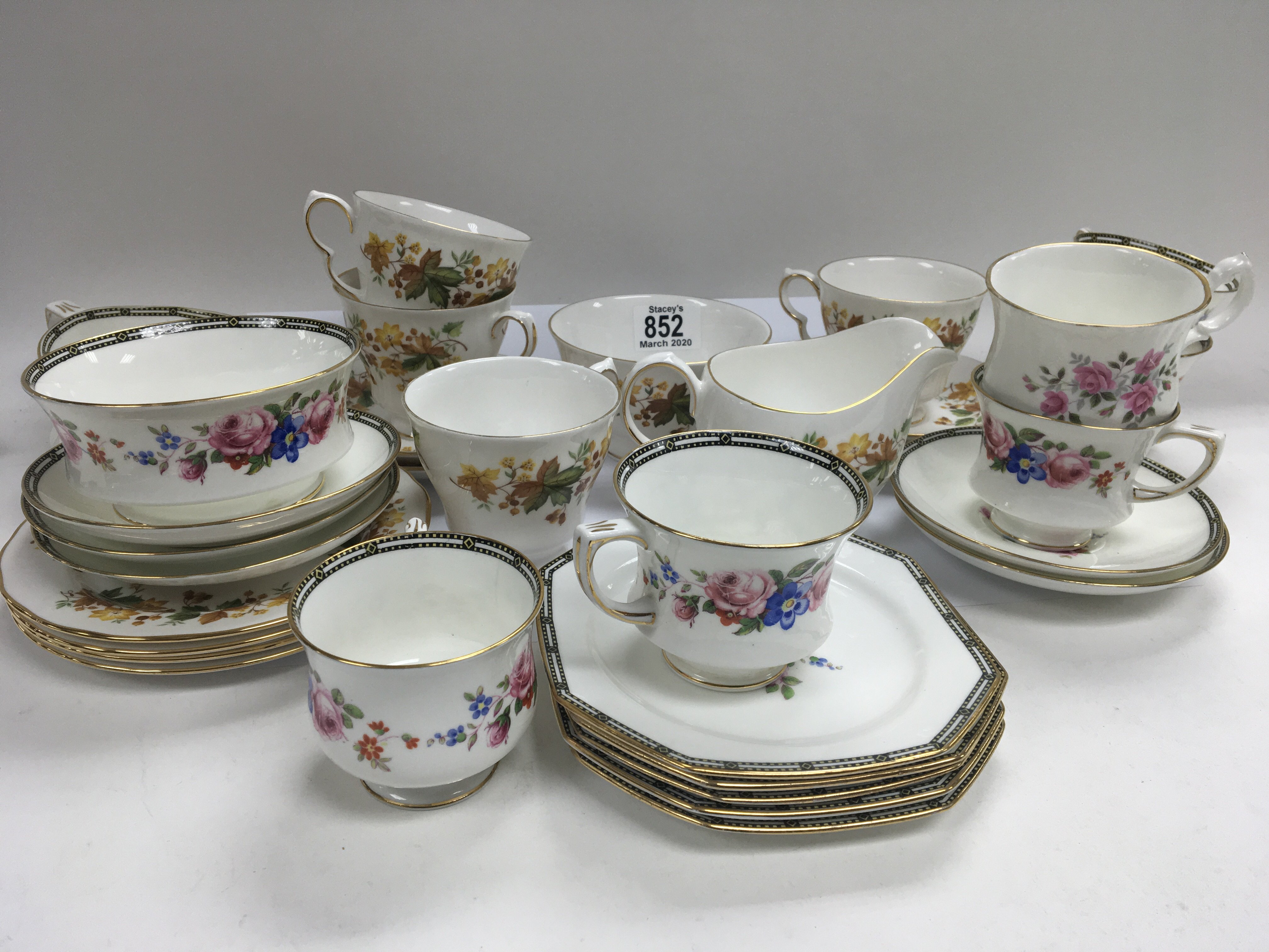 A porcelain Paragon tea set and a bone China Queen
