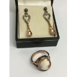 A 9ct gold cameo ring and a pair of Clogau Welsh 9