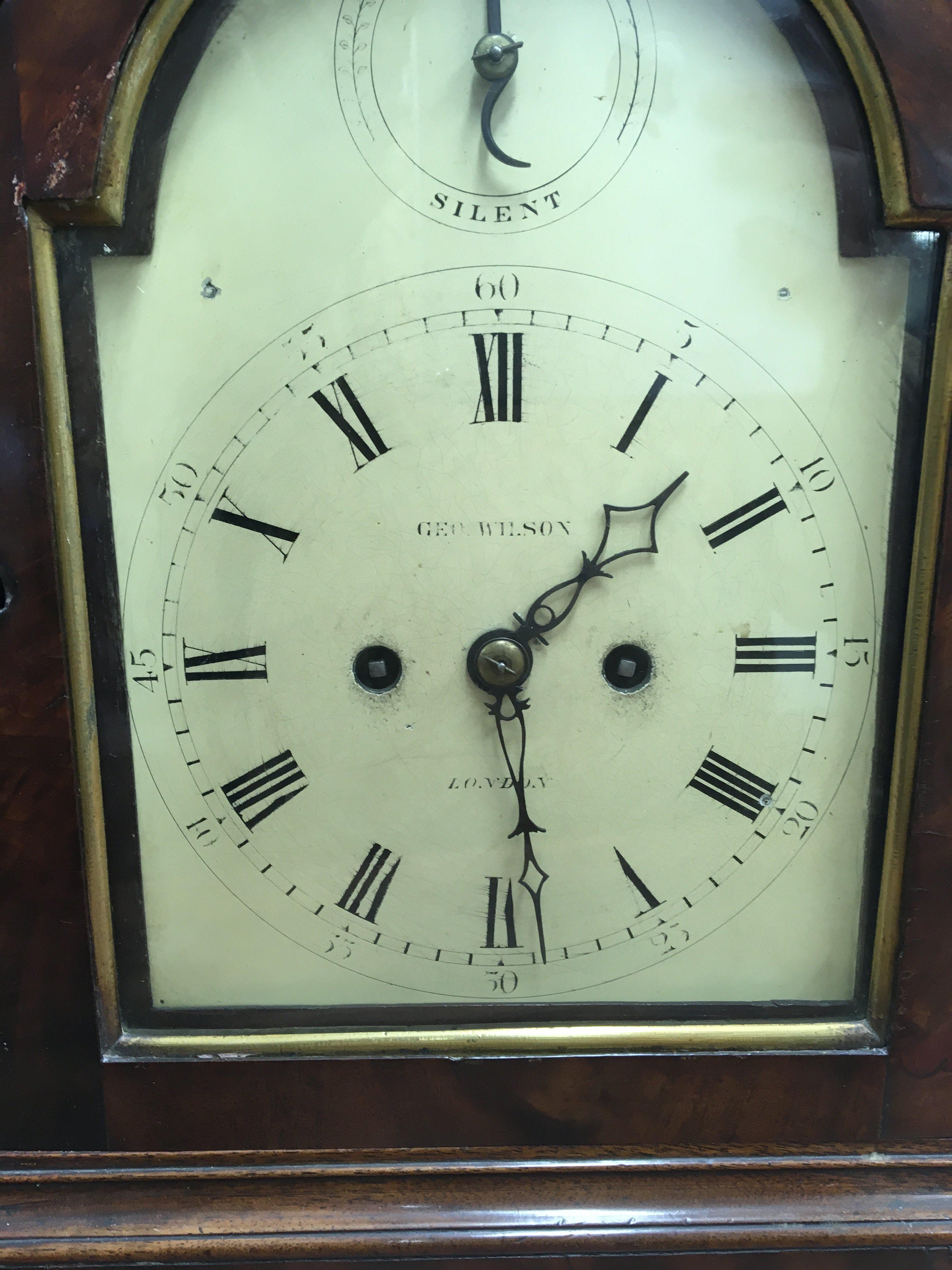 A Georgian mahogany bracket clock the painted dial