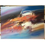 A large abstract oil on canvas painting by Mandy W
