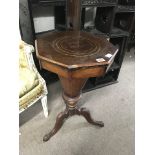 Victorian mahogany trumpet sewing box on tripod le