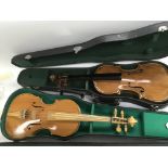 Two cased contemporary English violins dated 1988 and 1991 with maker's labels inside on both.