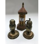 2 Victorian glass eye owl figures together with a