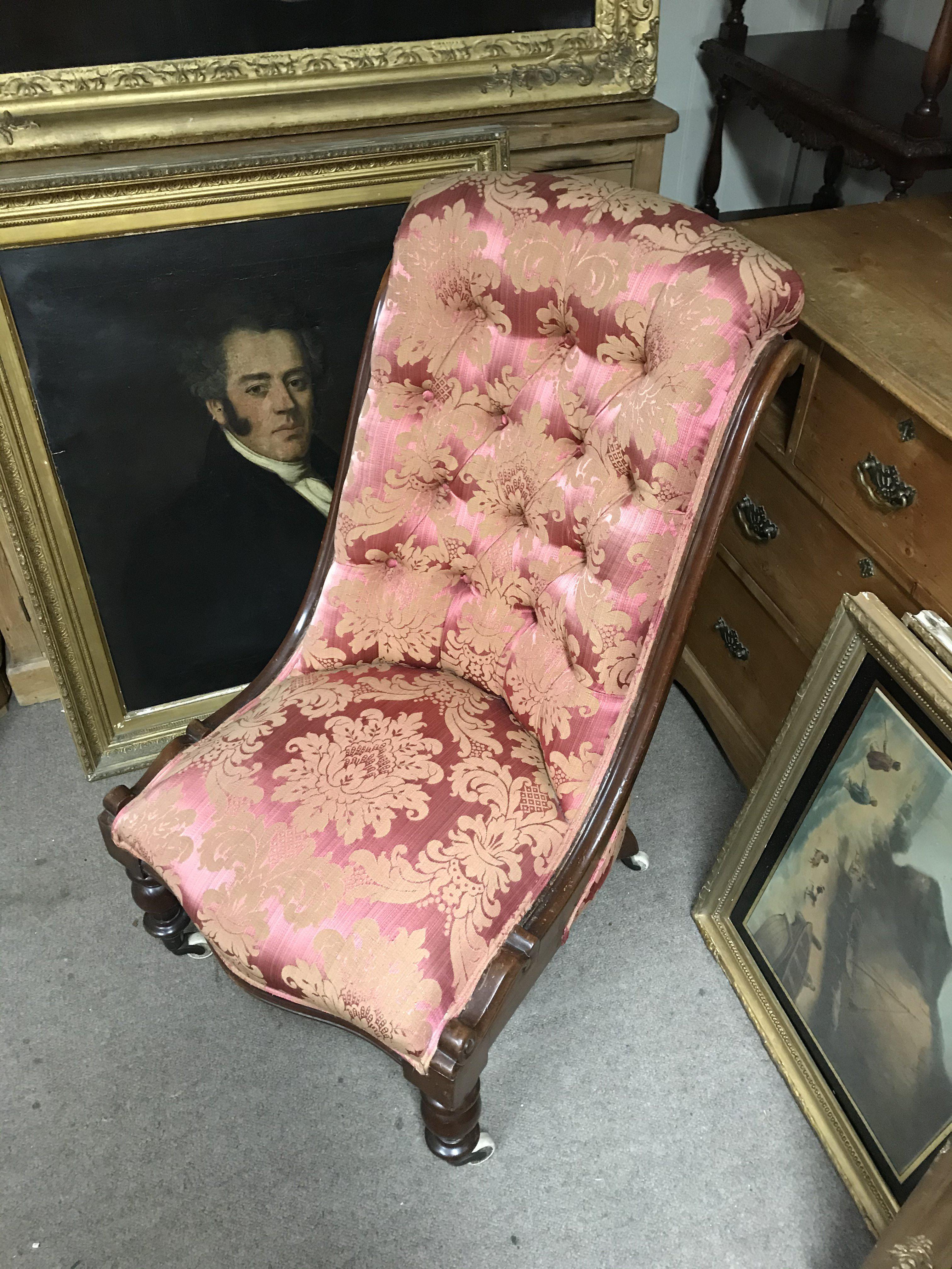A Red upholstered mahogany bedroom chair - NO RESE