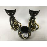 2 1950s west German pottery cat vases plus additio