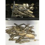 A box of silver plate and white metal flatware - N