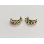 A pair of 18ct gold multi gem stone earrings, appr
