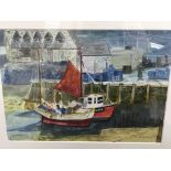 A Cornish Harbour scene in watercolour signed B. Portman
