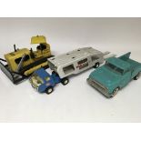 Tonta toys, 3x tinplate vehicles including Bulldoz