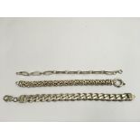 Three silver link bracelets.Approx 99g